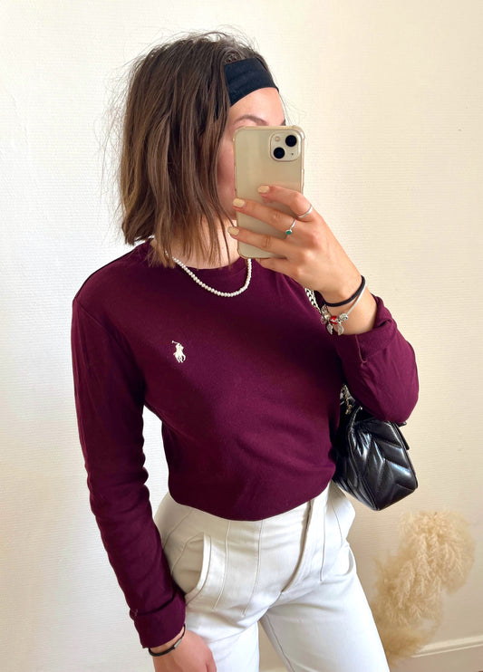 Pull col rond bordeaux Ralph Lauren  - S