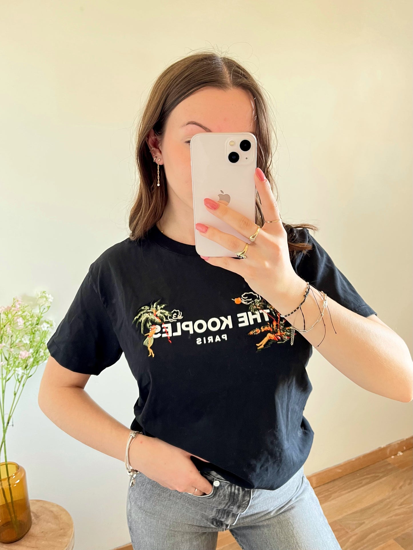 T-shirt noir avec motifs The Kooples - S