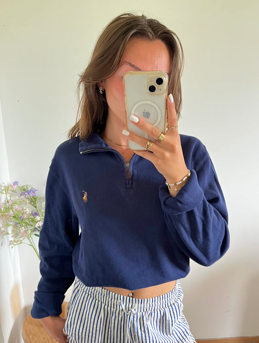 Pull demi-zip velours côtelé bleu marine - S homme / L femme
