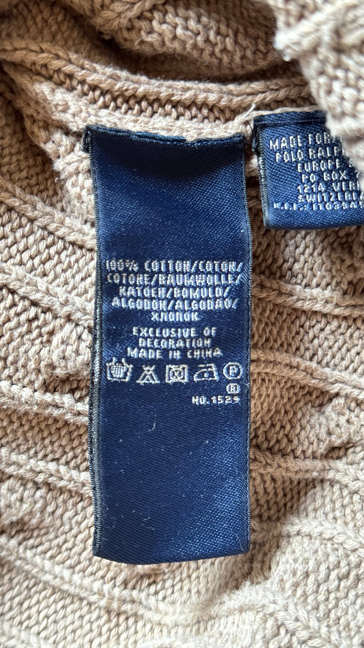 Pull torsadé col V beige Ralph Lauren - S