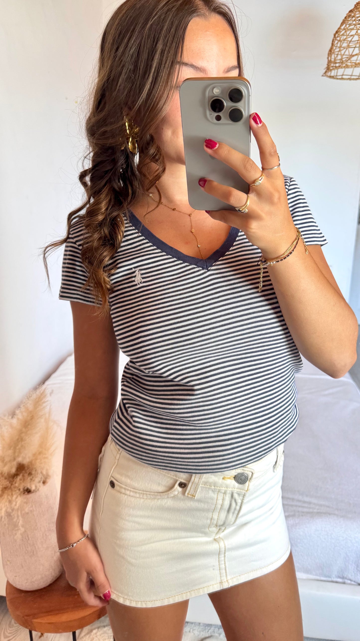 T-shirt rayé col V Ralph Lauren - S