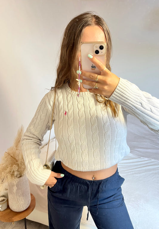 Pull blanc torsadé Ralph Lauren - S