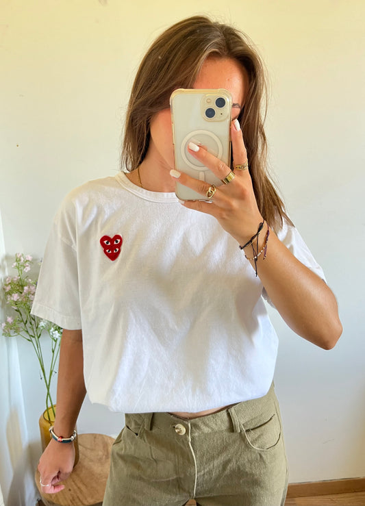 T-shirt blanc double cœur Comme Des Garçons - L/XL