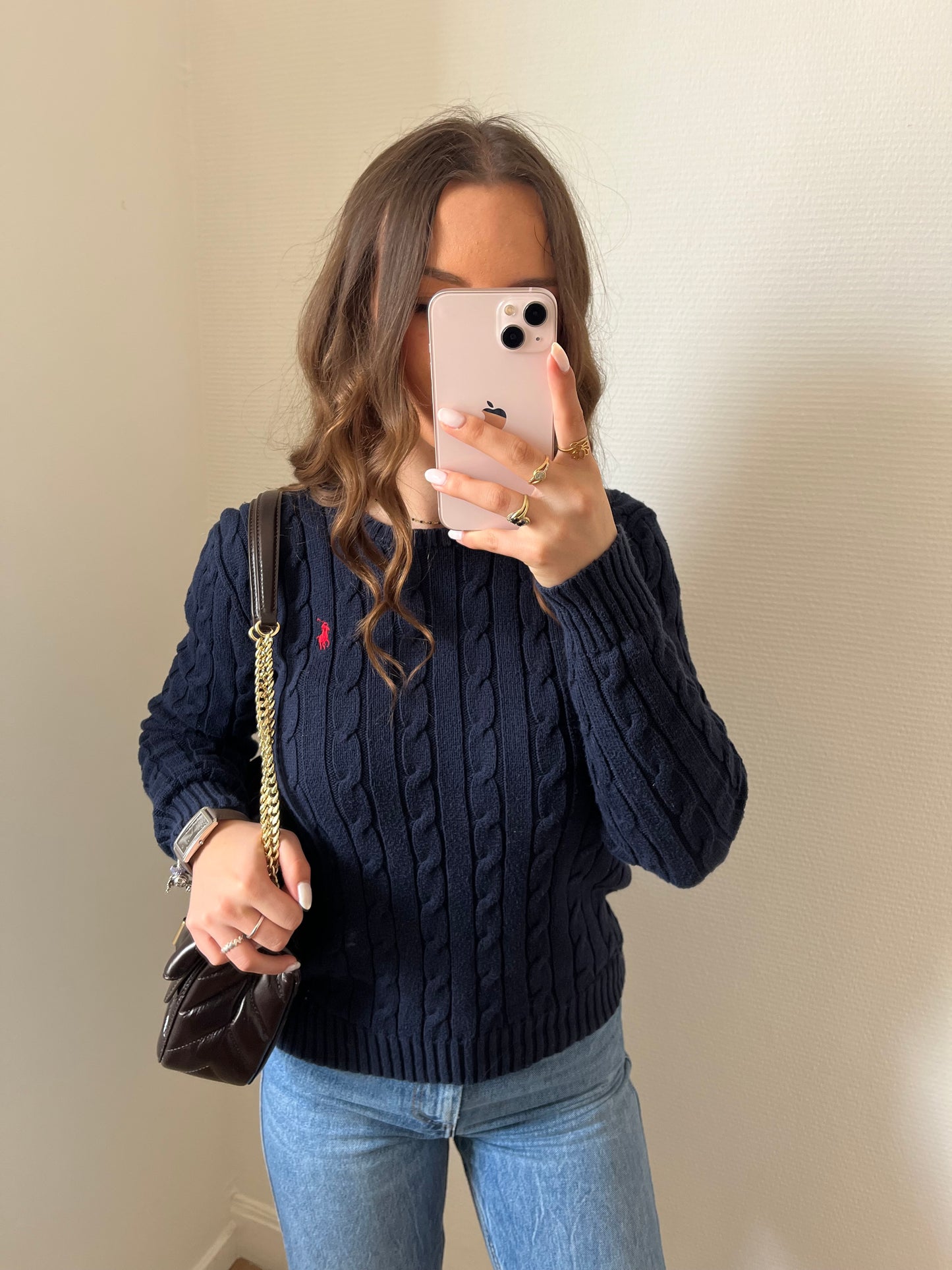 Pull torsadé bleu marine Ralph Lauren - L