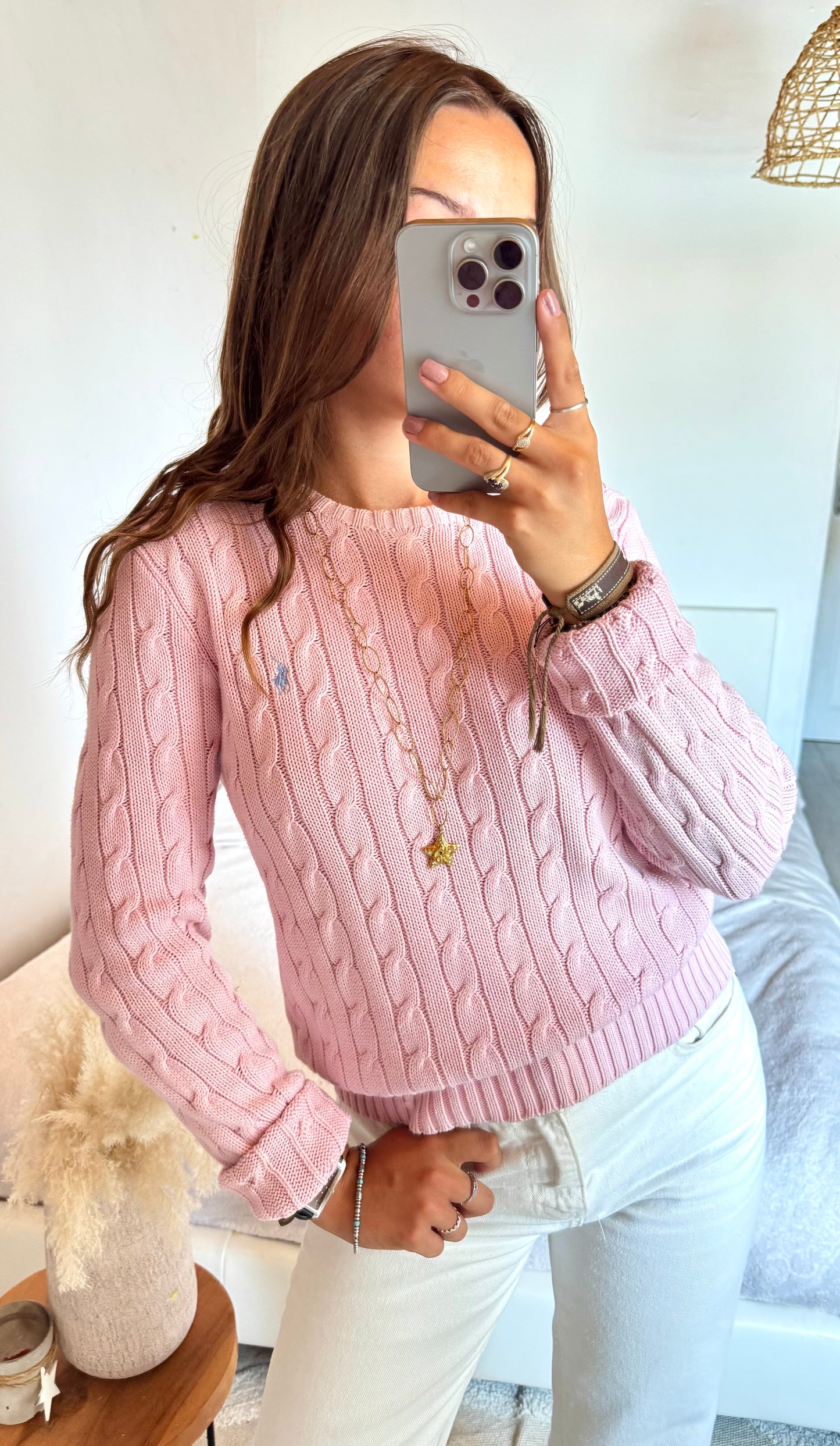 Pull torsadé rose pastel Ralph Lauren - M