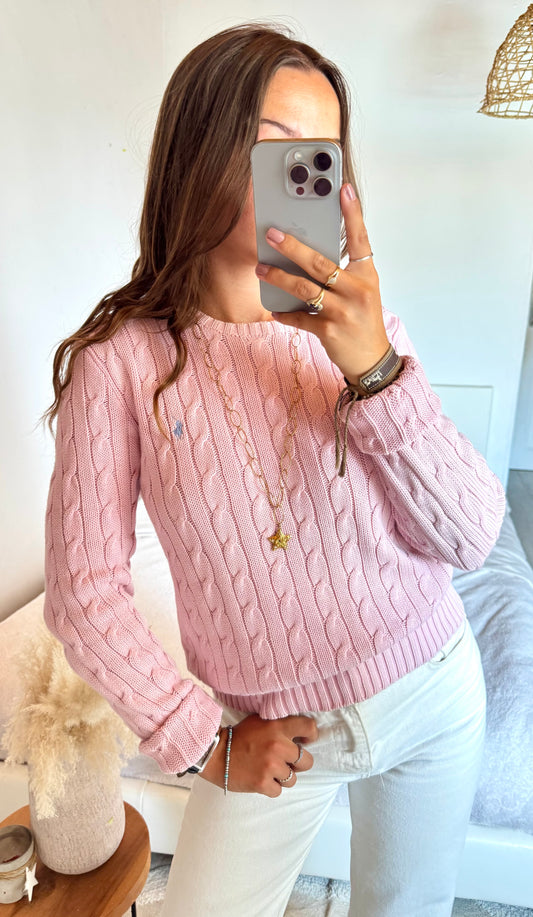 Pull torsadé rose pastel Ralph Lauren - M