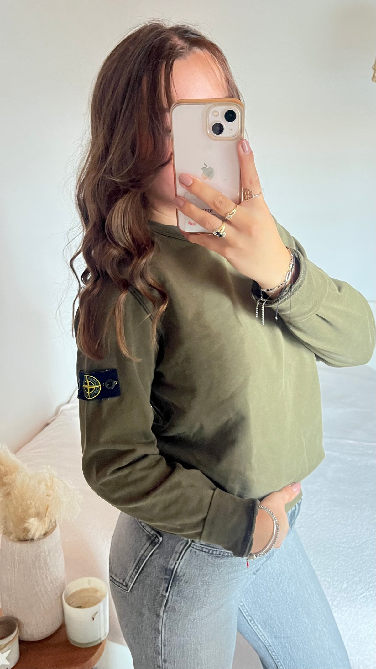 Pull col rond kaki Stone Island - XS