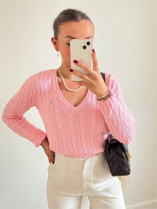 Pull torsadé rose pastel Ralph Lauren - S