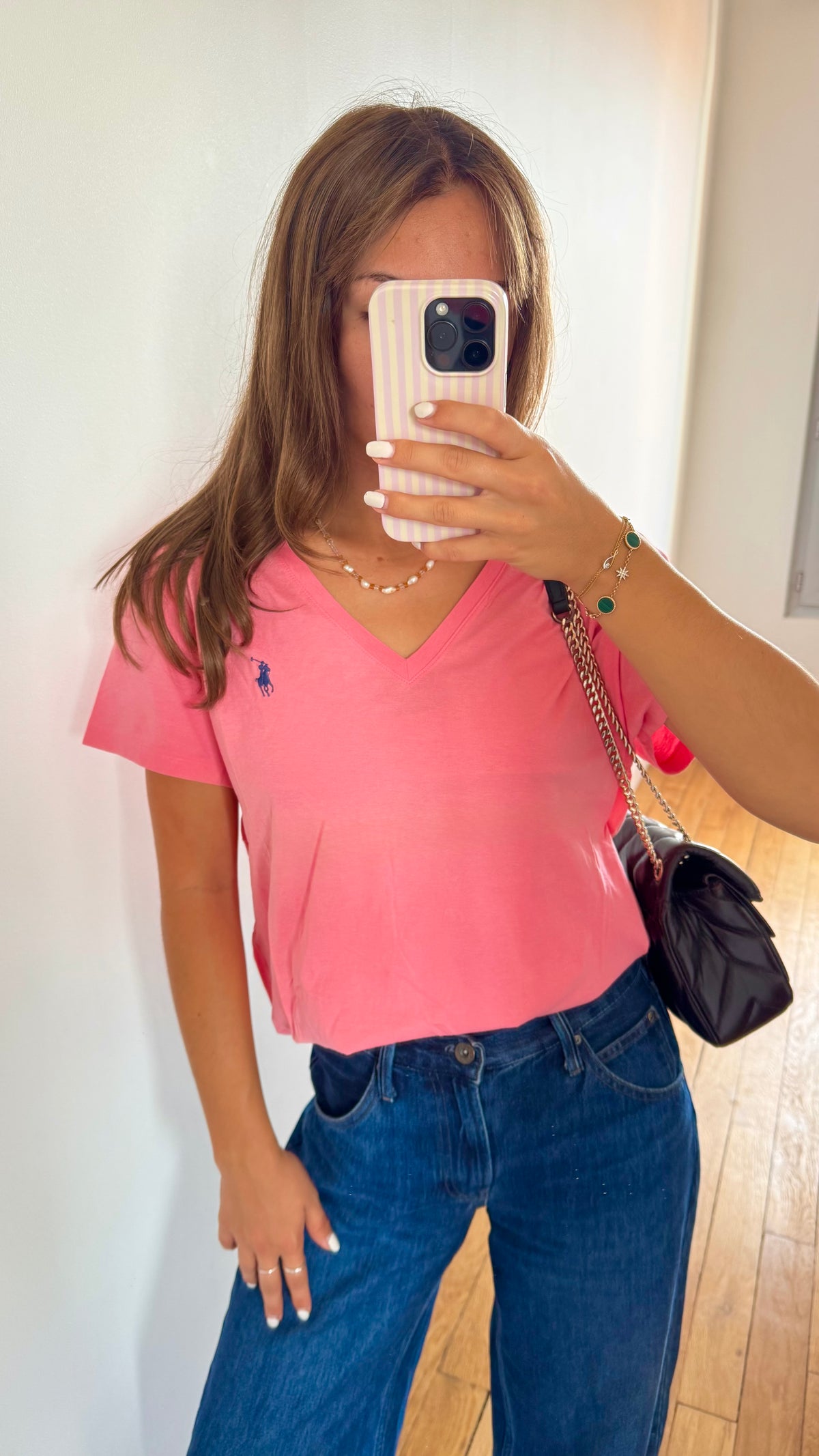 T-shirt col V corail Ralph Lauren - XL
