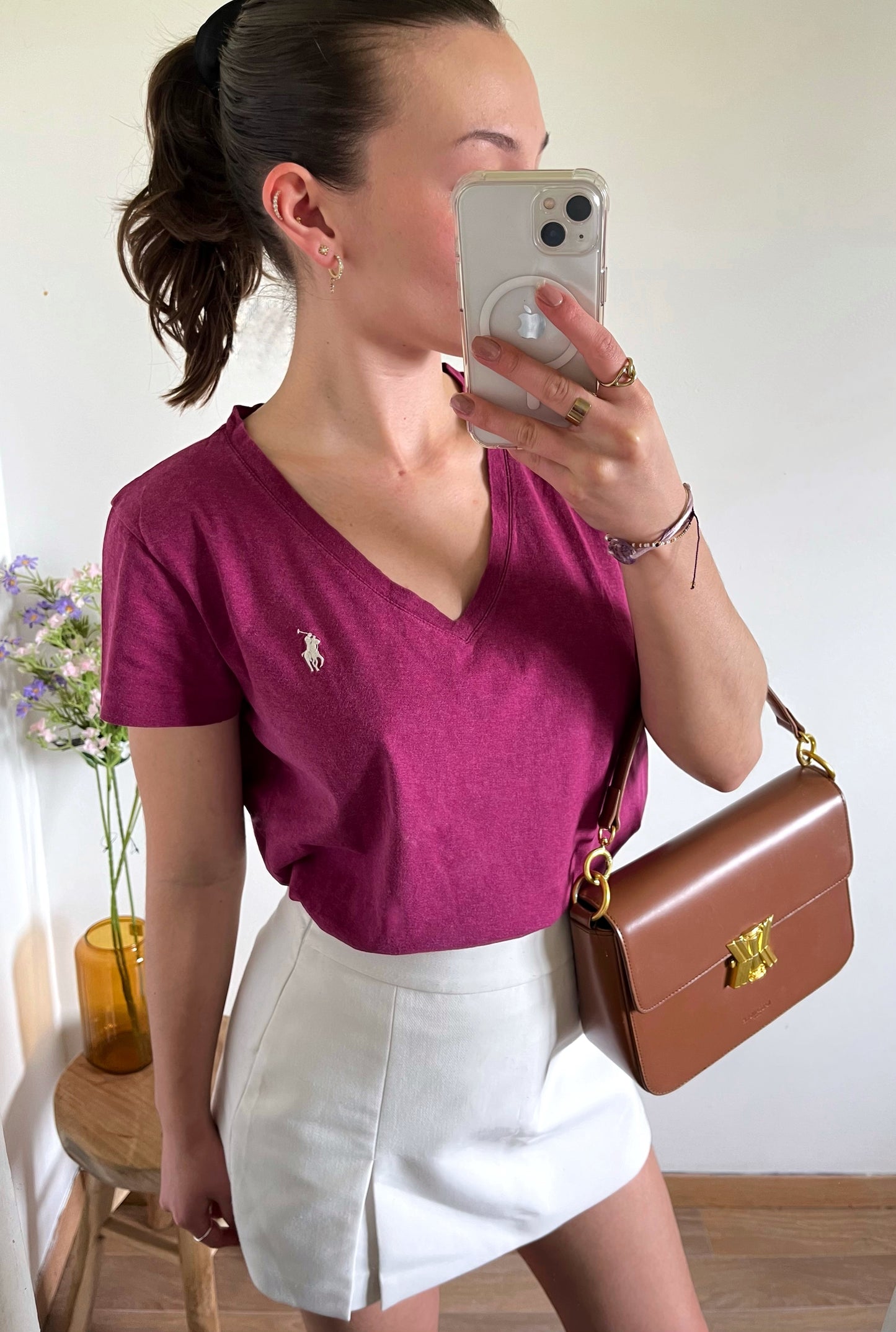 T-shirt col V bordeaux Ralph Lauren - M