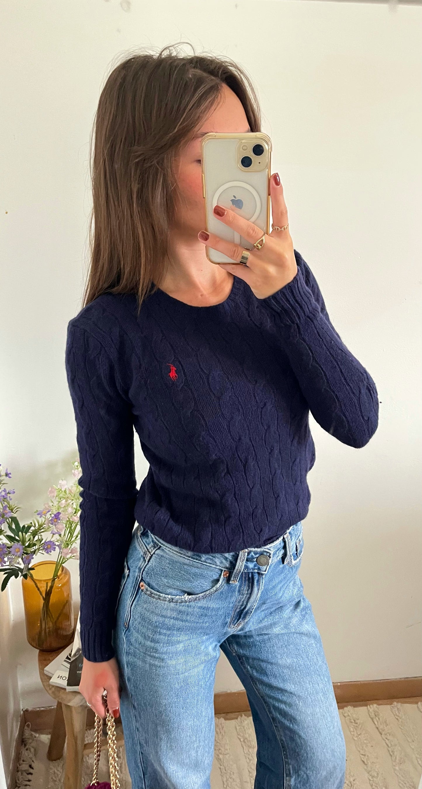 Pull torsadé laine et cachemire marine Ralph Lauren - S
