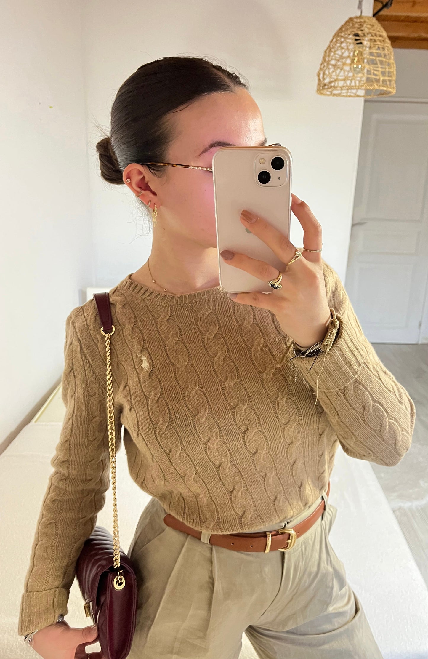 Pull torsadé beige laine & cachemire - L