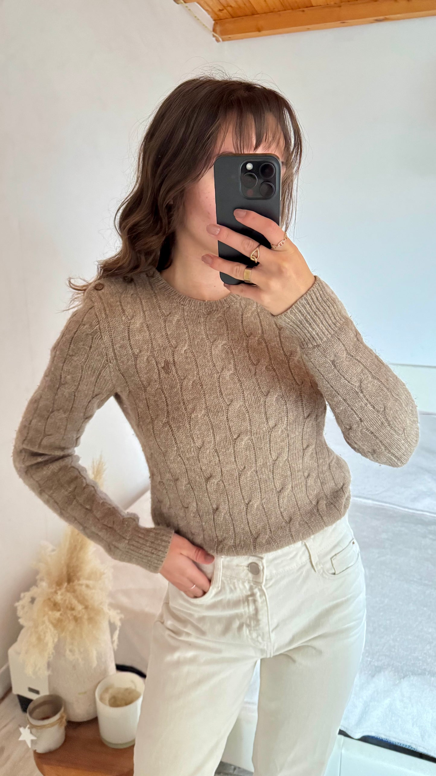 Pull torsadé marron laine et cachemire Ralph Lauren - S