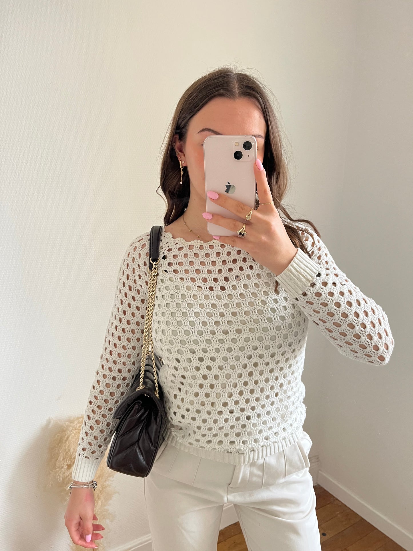 Pull crochet blanc Maje - S