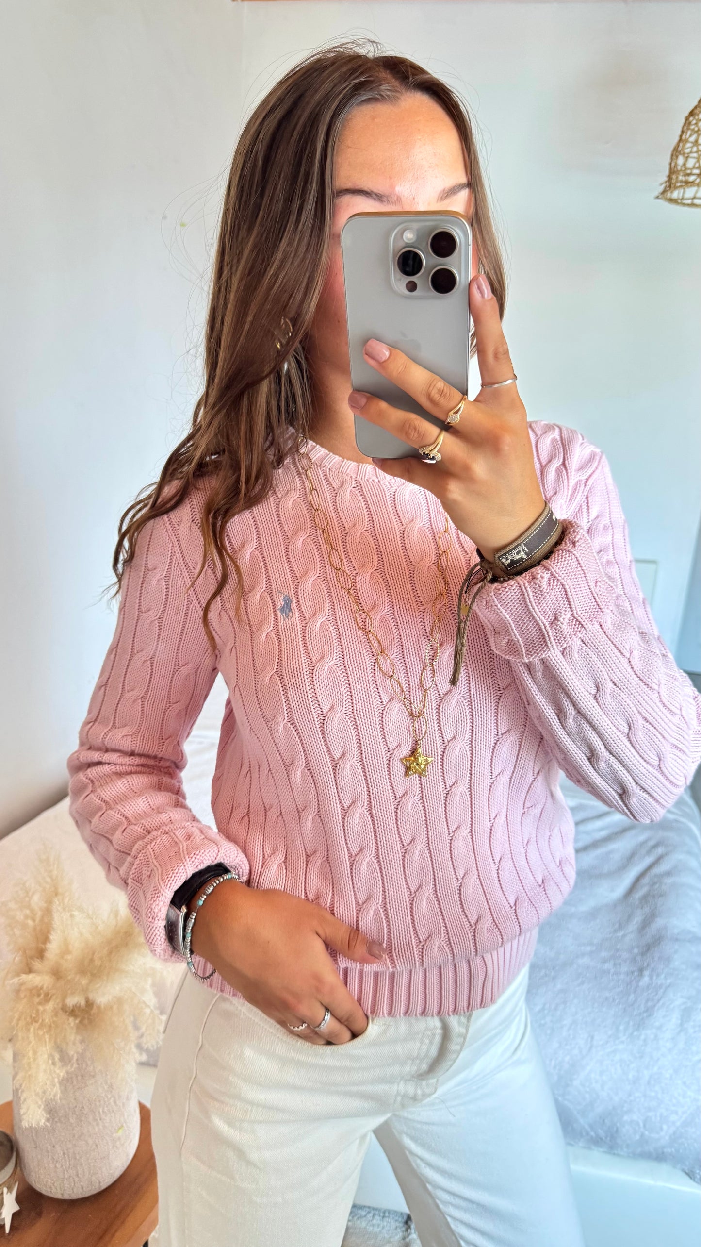 Pull torsadé rose pastel Ralph Lauren - M