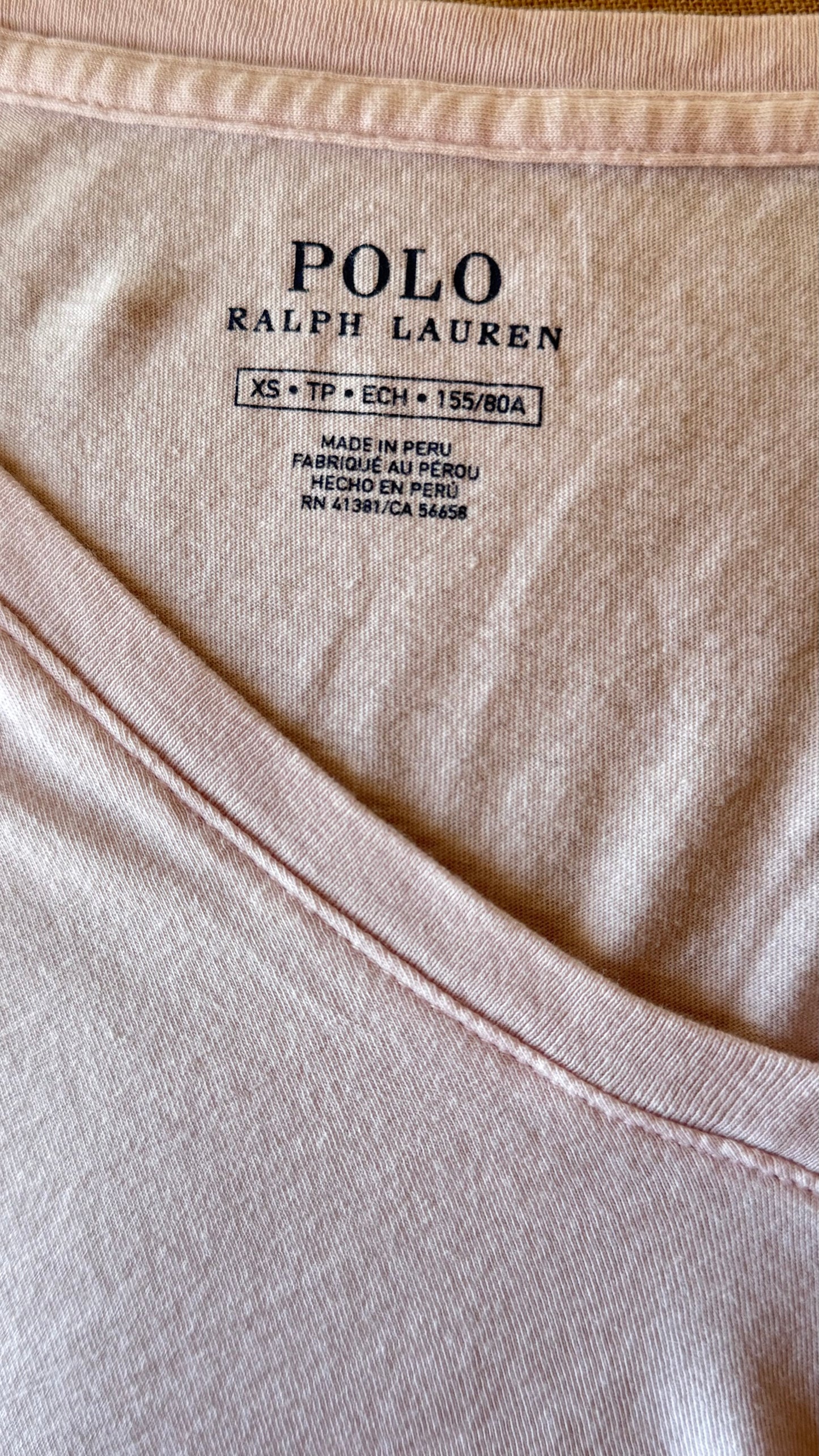 T-shirt col V rose pastel Ralph Lauren - M