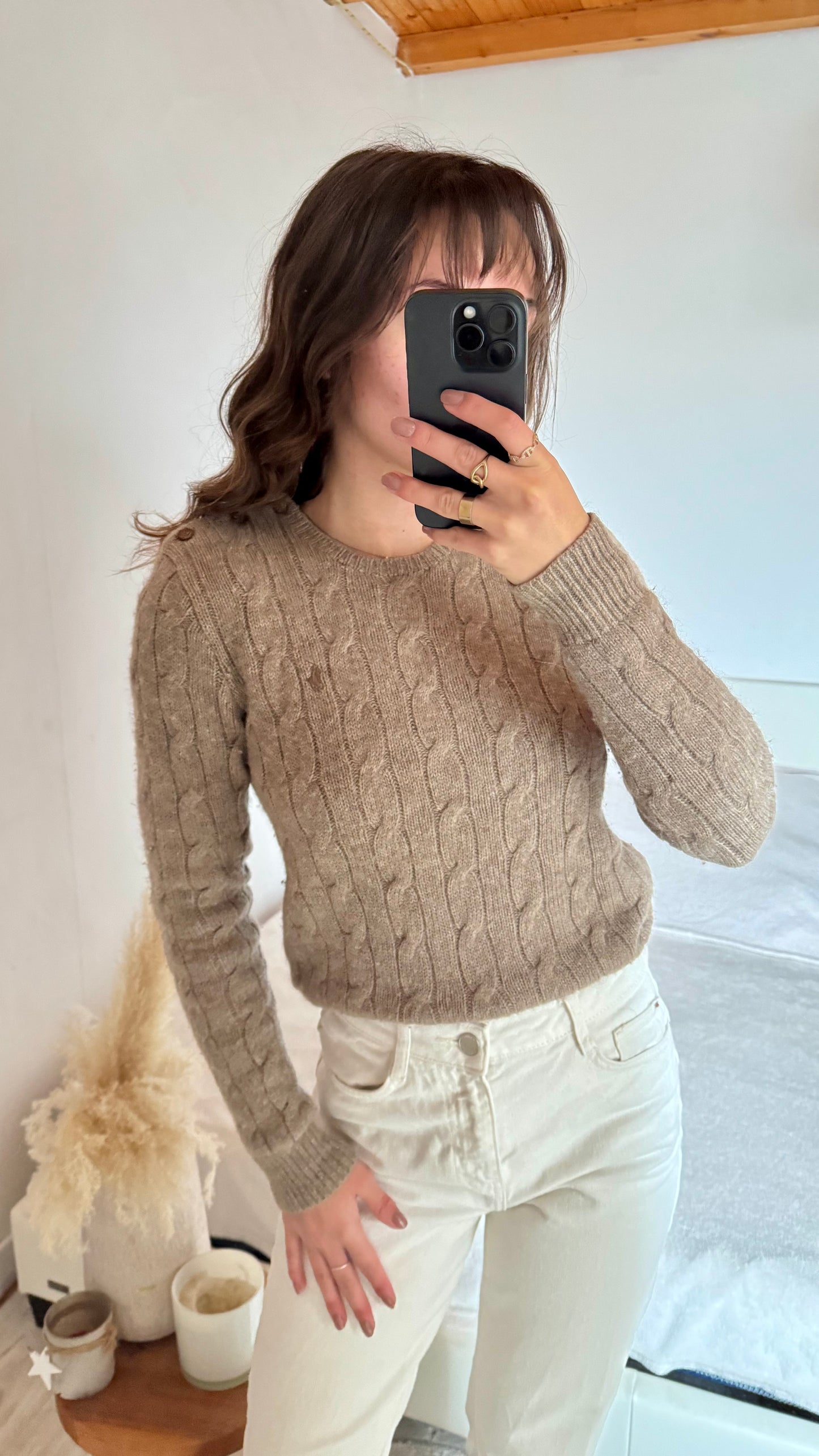 Pull torsadé marron laine et cachemire Ralph Lauren - S