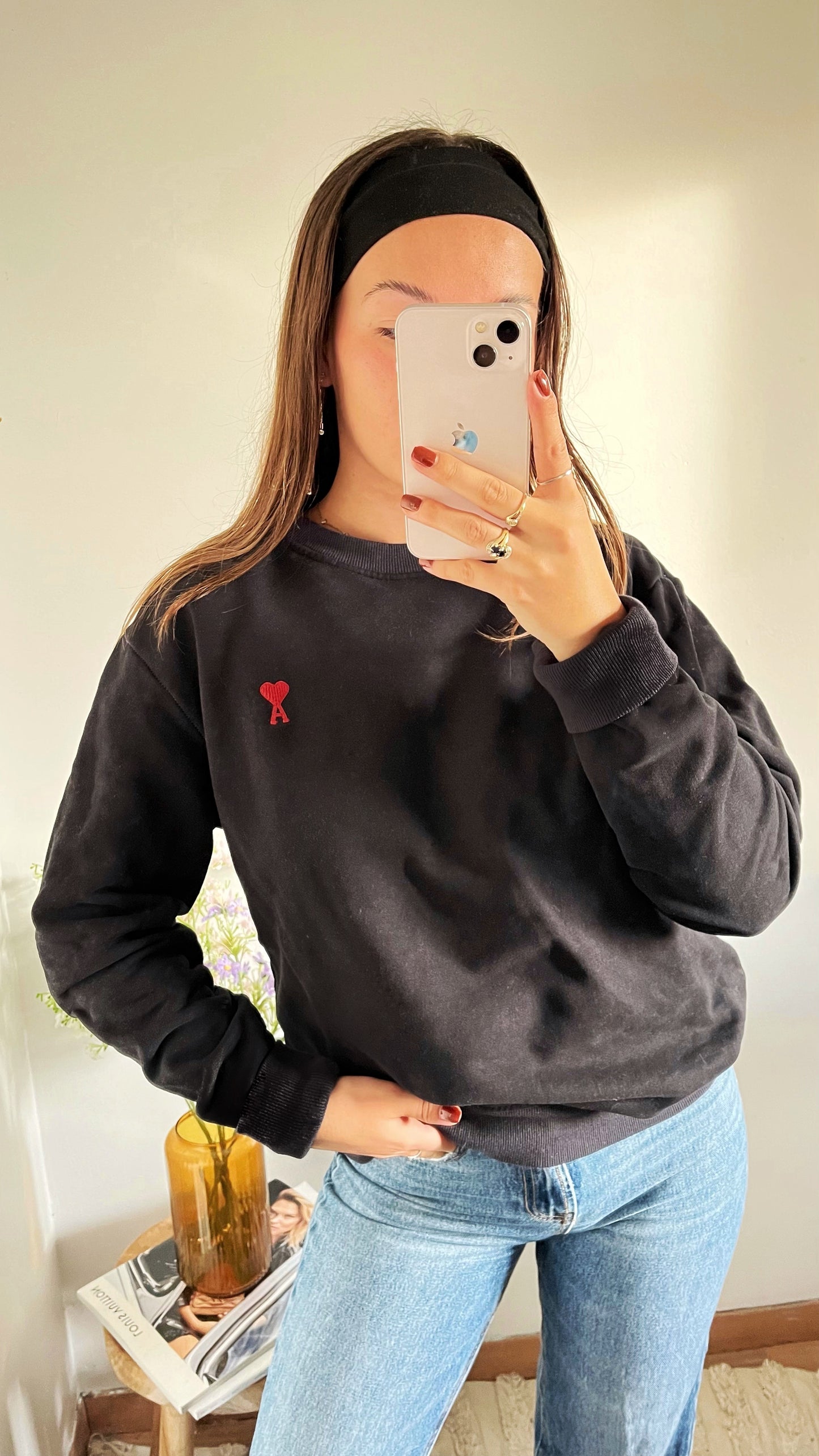 Sweat col rond noir Ami Paris - S