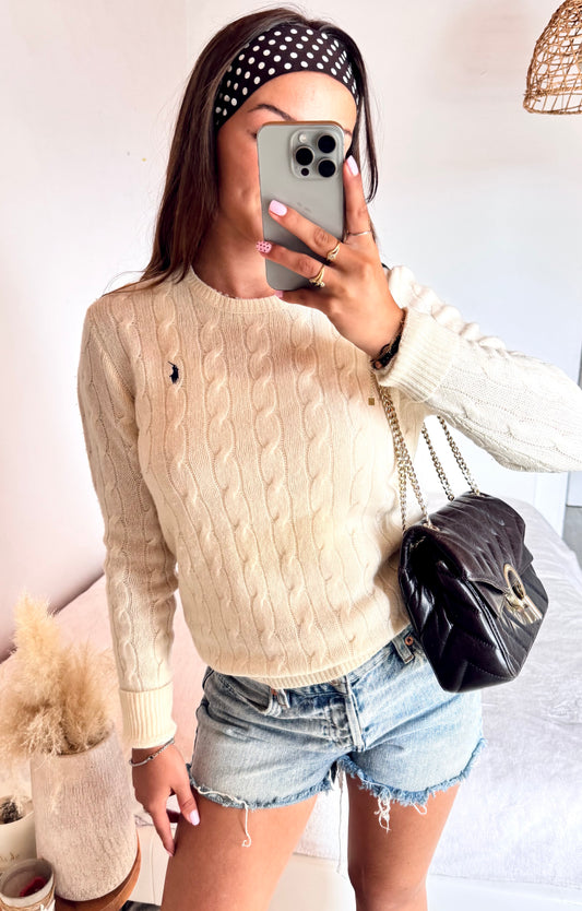 Torsadé blanc laine & cachemire Ralph Lauren - M