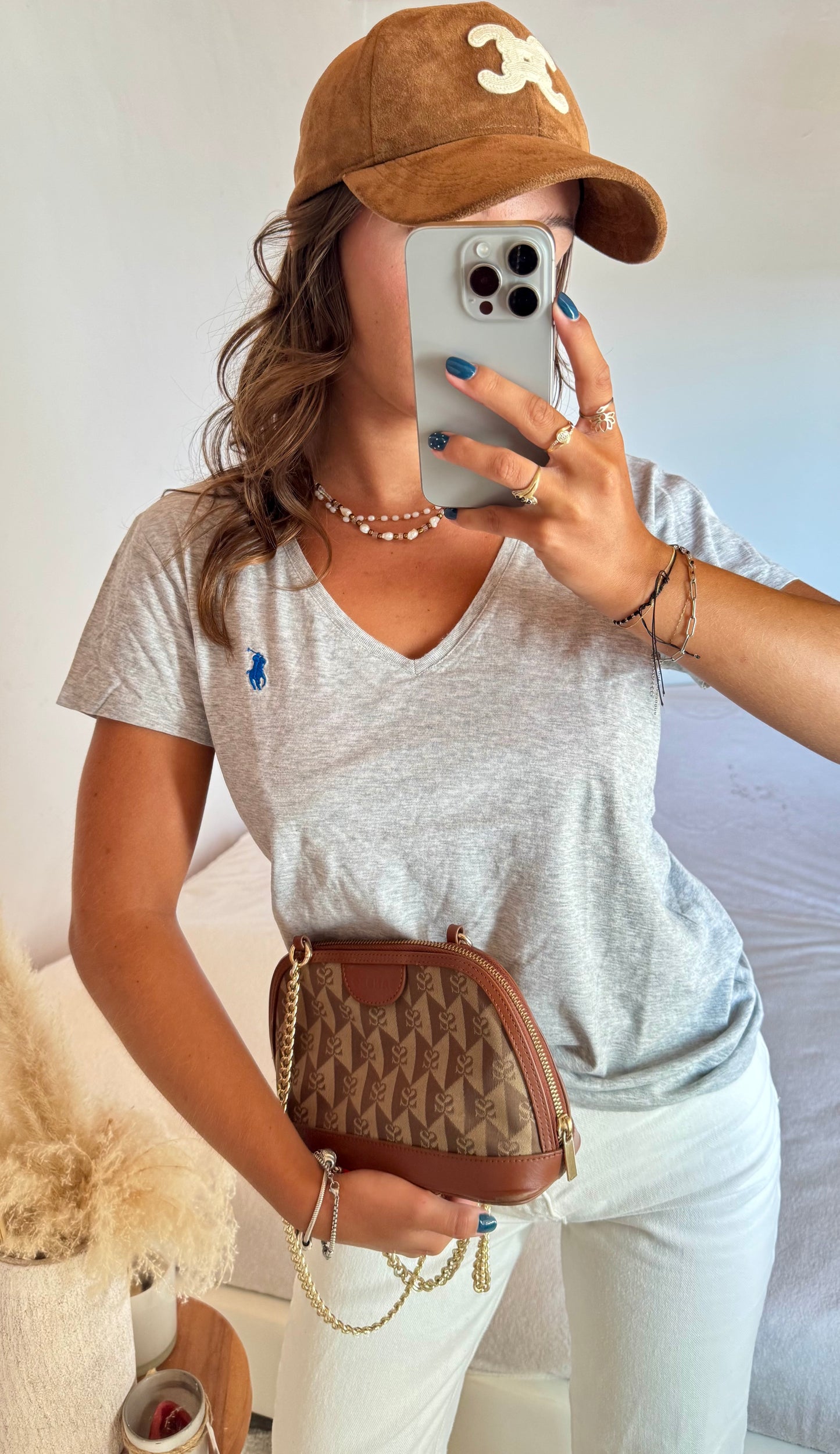 T-shirt col V gris Ralph Lauren - S