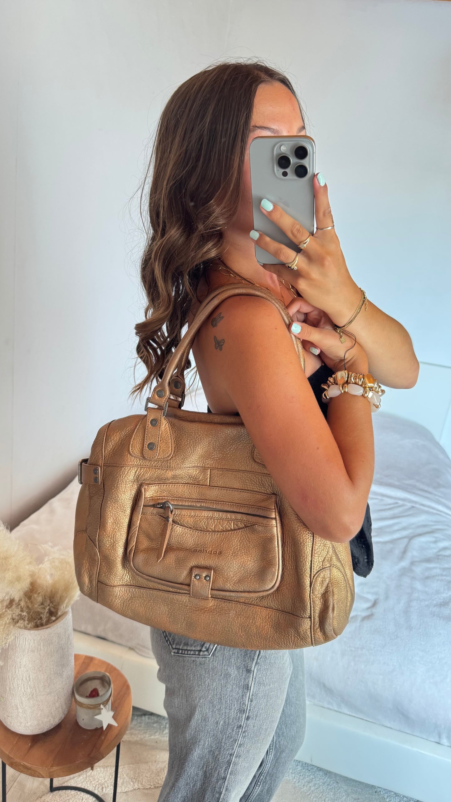 Sac doré en cuir de vachette Sabrina