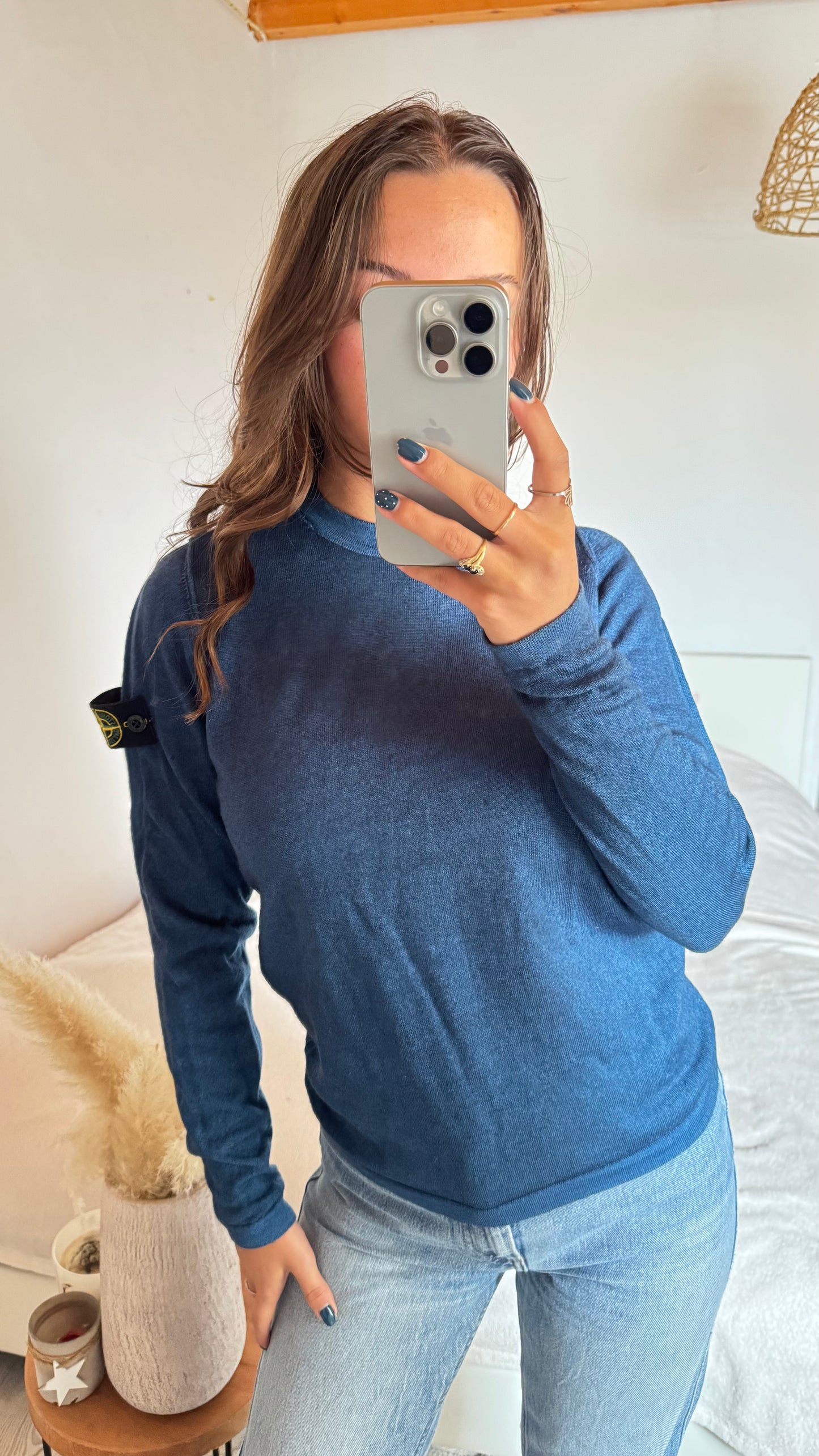 Pull col rond bleu Stone Island - S
