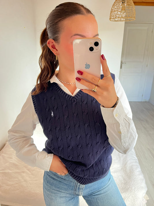 Gilet torsadé sans manches marine - S/M
