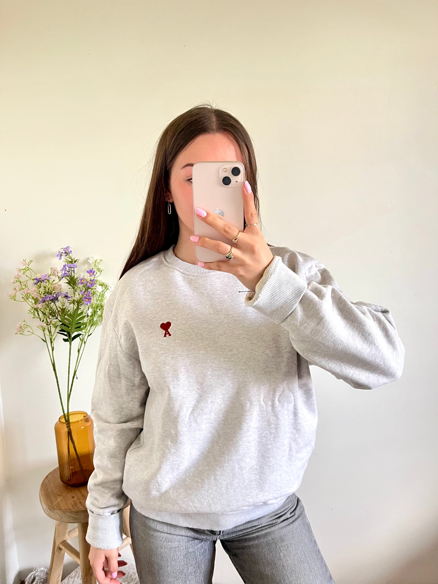 Pull col rond gris Ami Paris - L