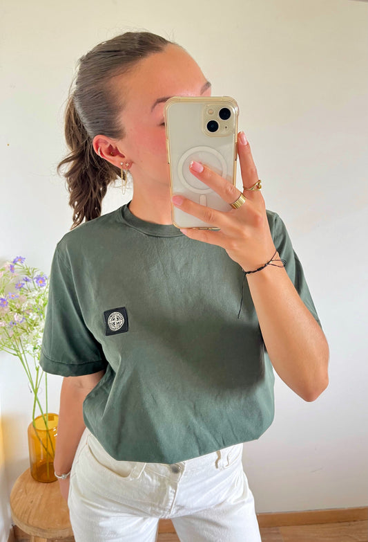 T-shirt kaki avec patch Stone Island - S/M
