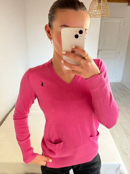 Pull col V rose à poches Ralph Lauren - XS/S