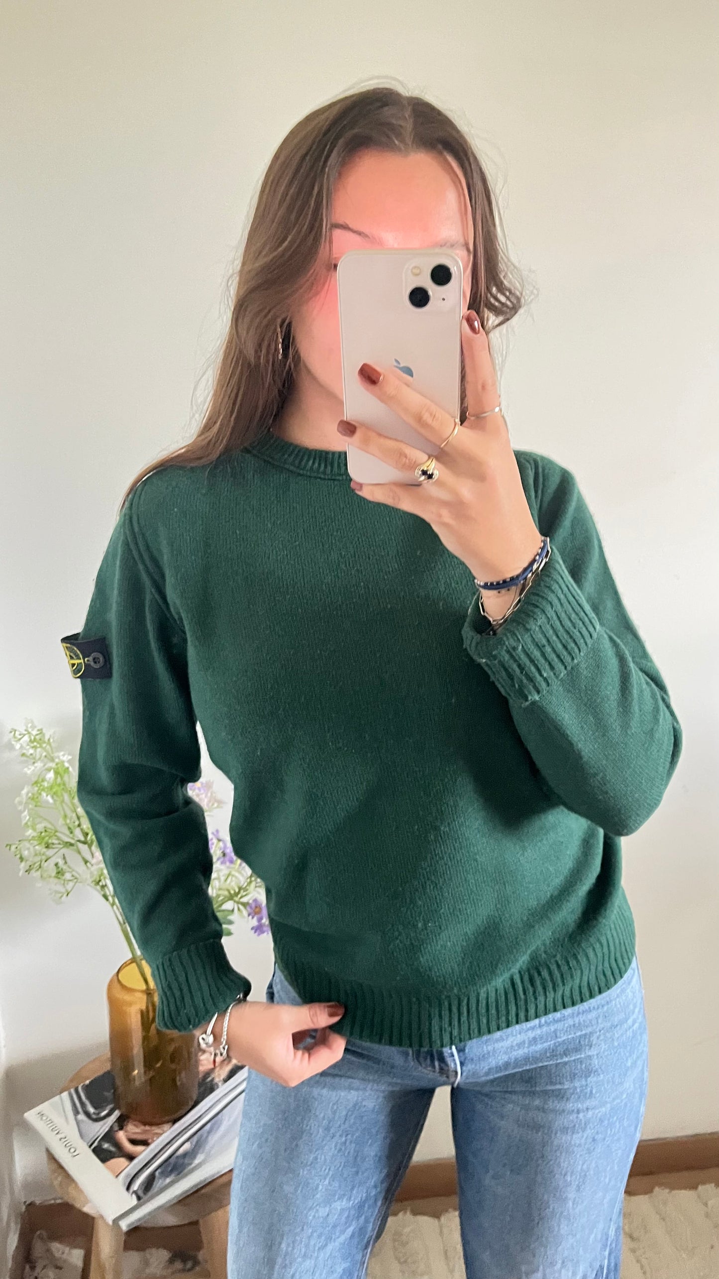 Pull vert sapin en laine Stone Island - S