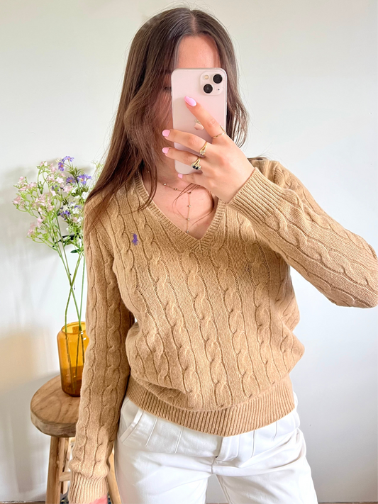 Pull torsadé beige laine & cachemire Ralph Lauren - S