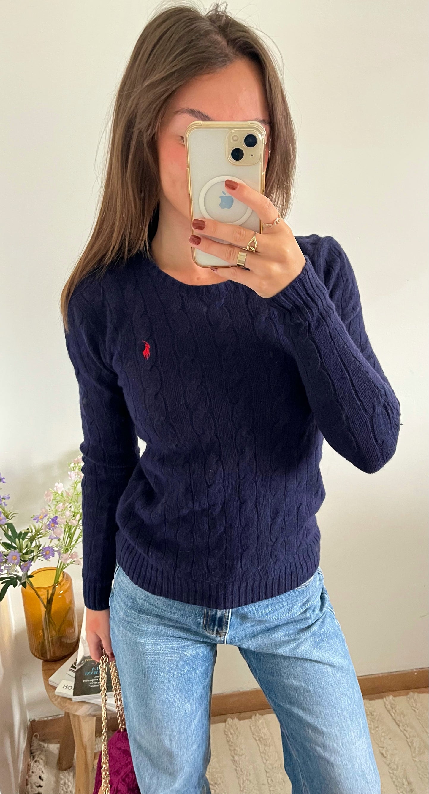 Pull torsadé laine et cachemire marine Ralph Lauren - S