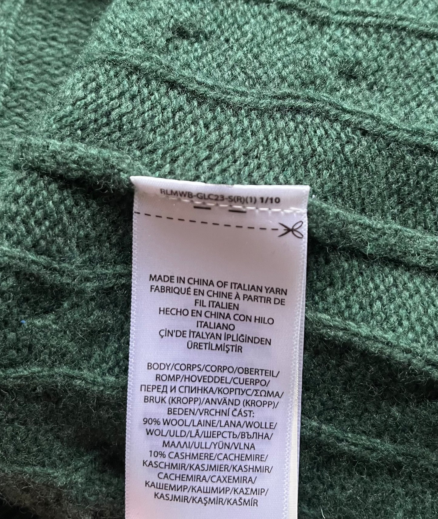 Pull torsadé laine cachemire vert sapin Ralph Lauren - S