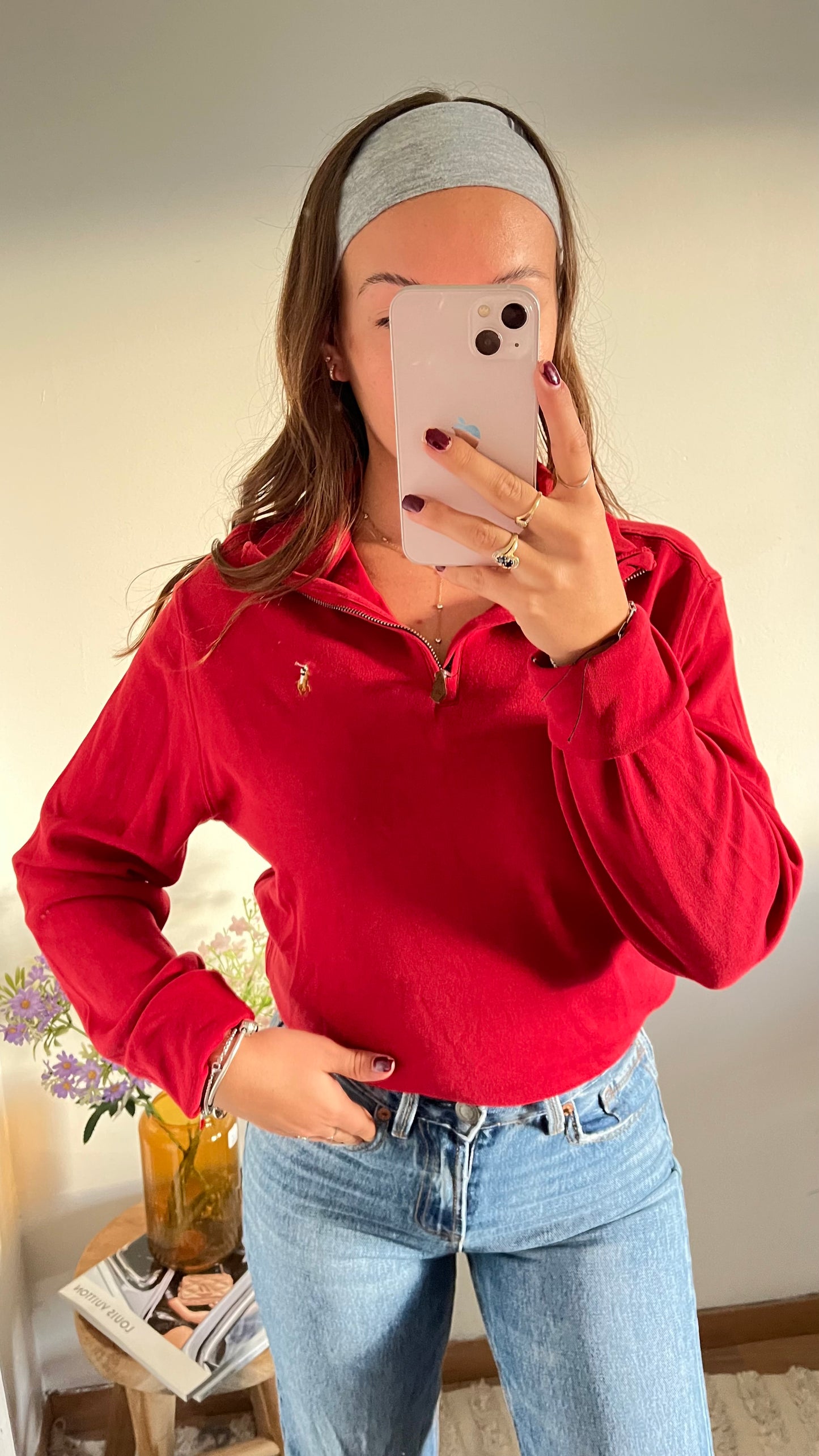 Pull demi-zippé rouge Ralph Lauren - M