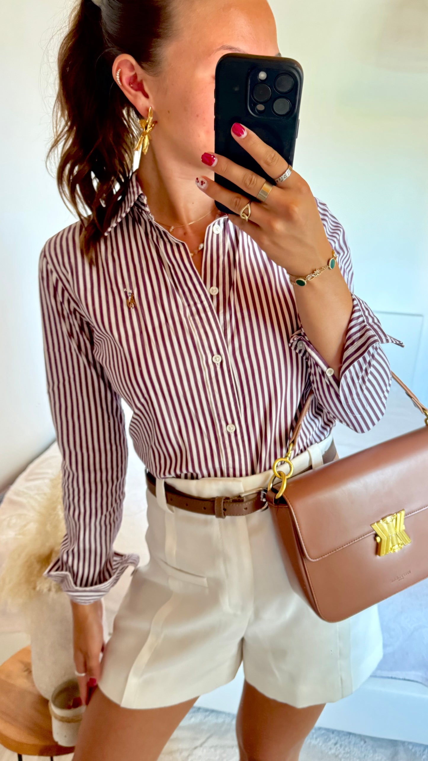 Chemise rayée bordeaux Ralph Lauren - XS