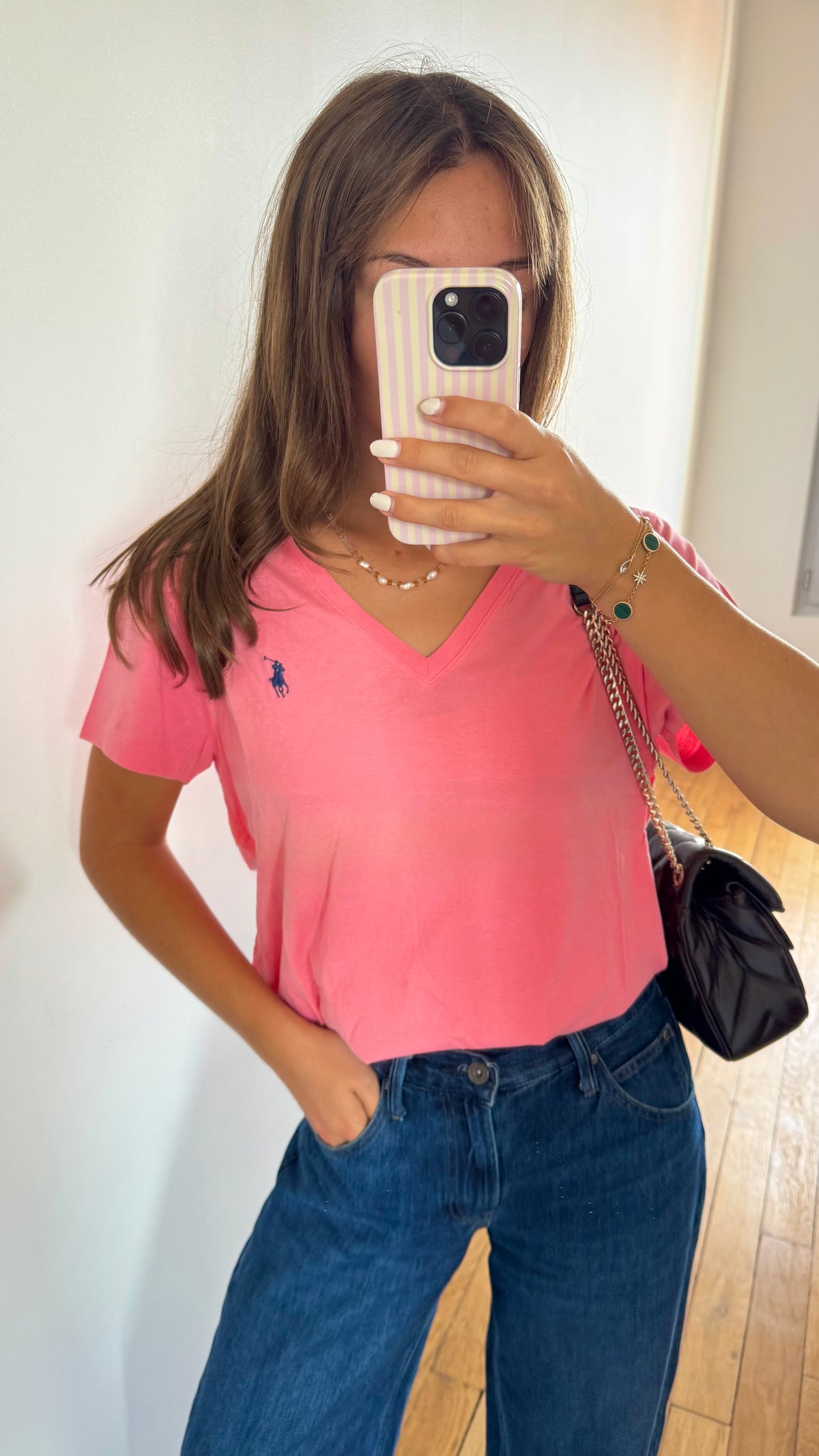 T-shirt col V corail Ralph Lauren - XL