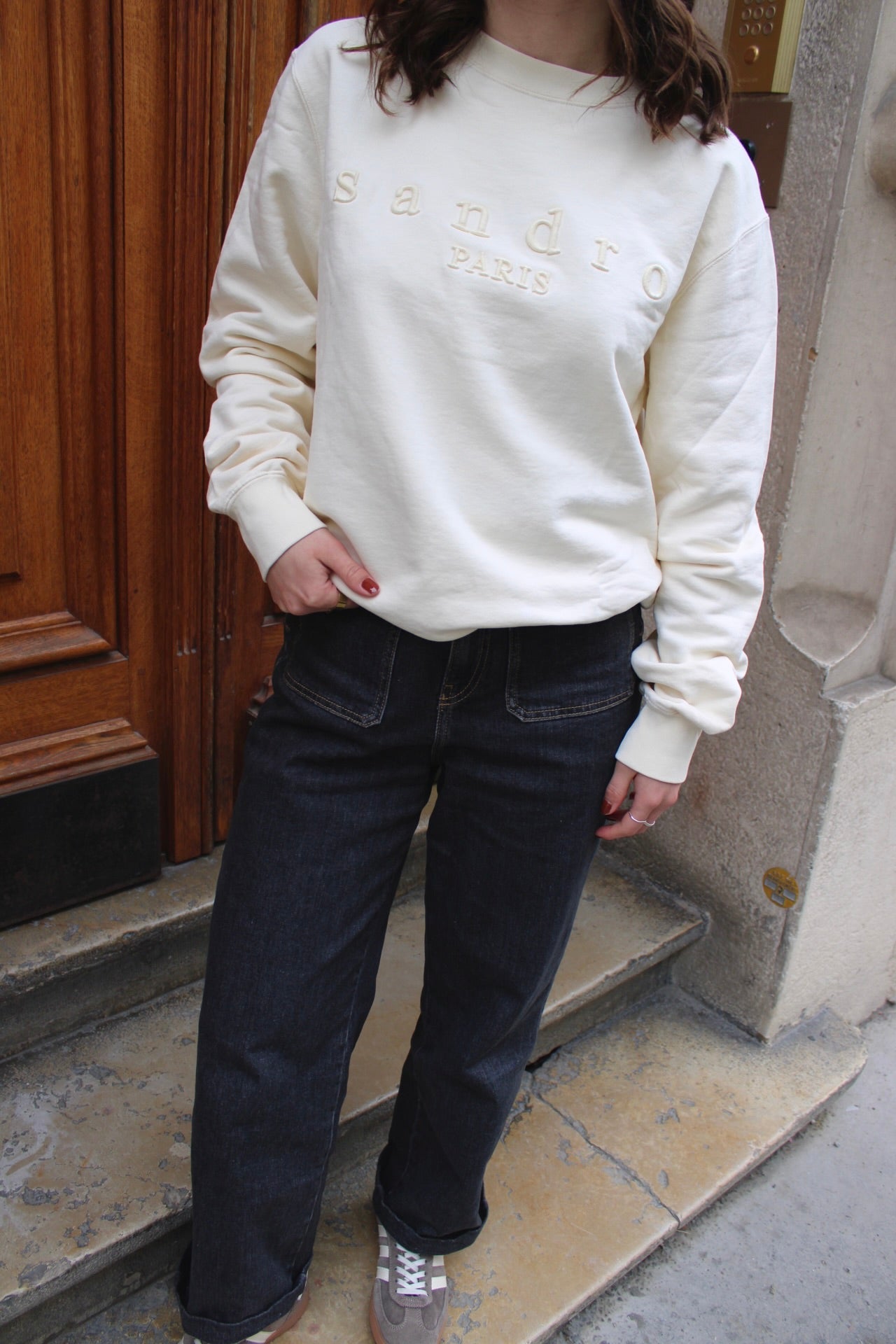 Sweat col rond écru Sandro - S homme / M femme