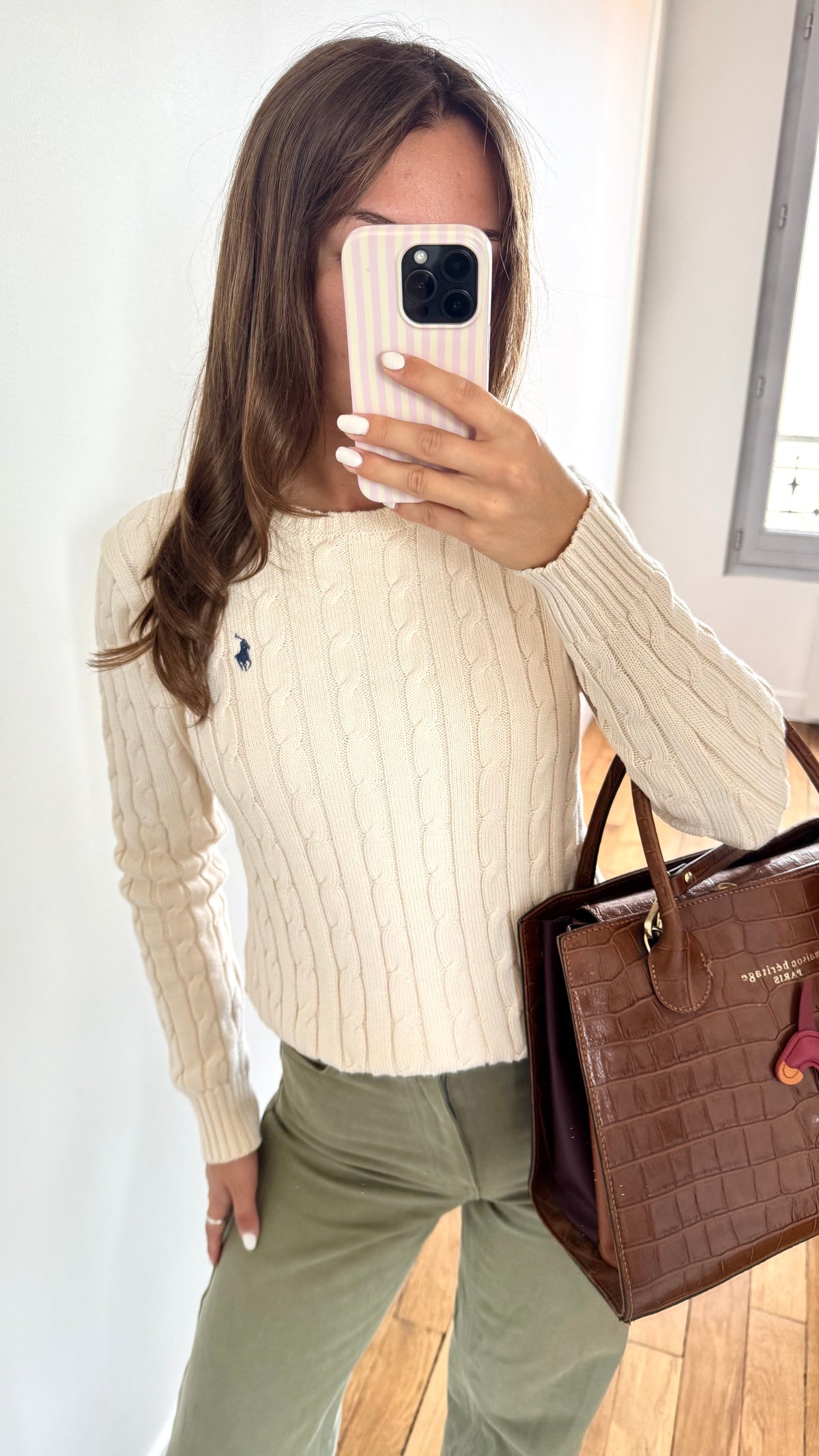 Torsadé col rond crème Ralph Lauren - M