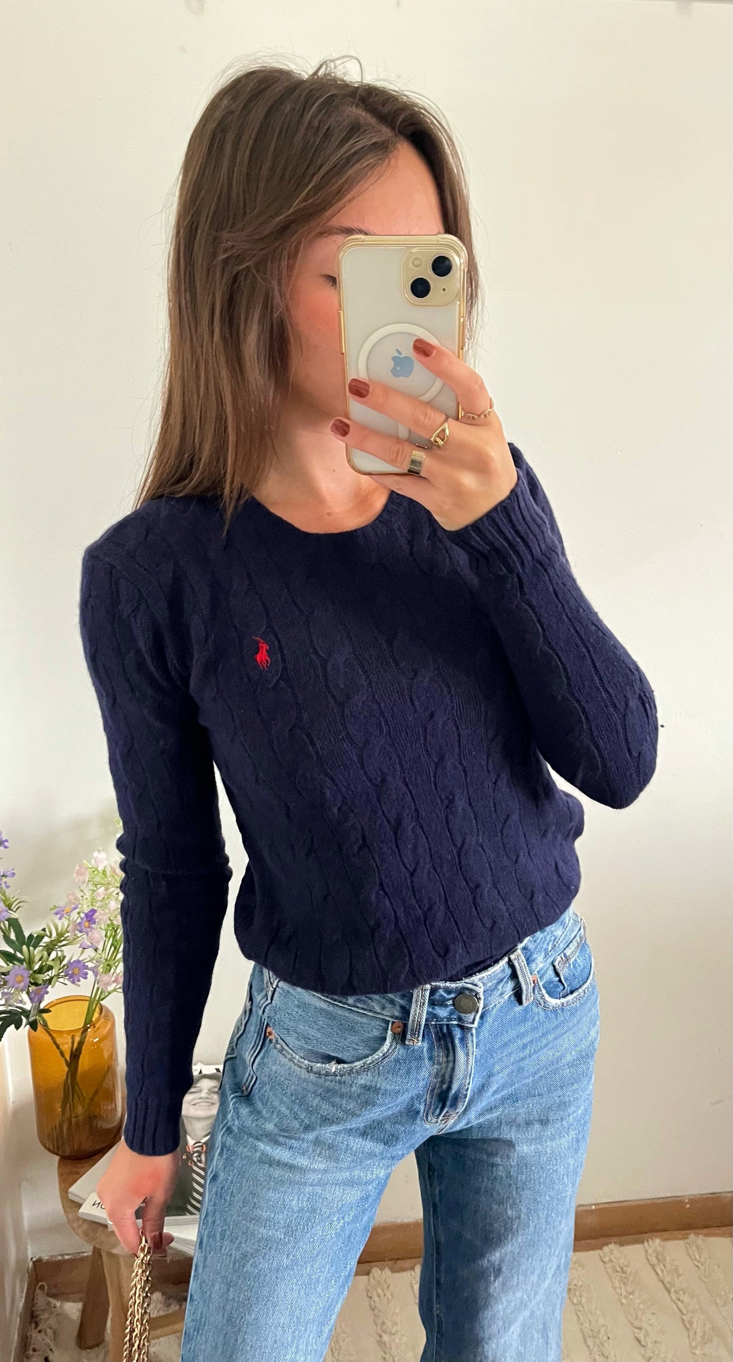 Pull torsadé laine et cachemire marine Ralph Lauren - S