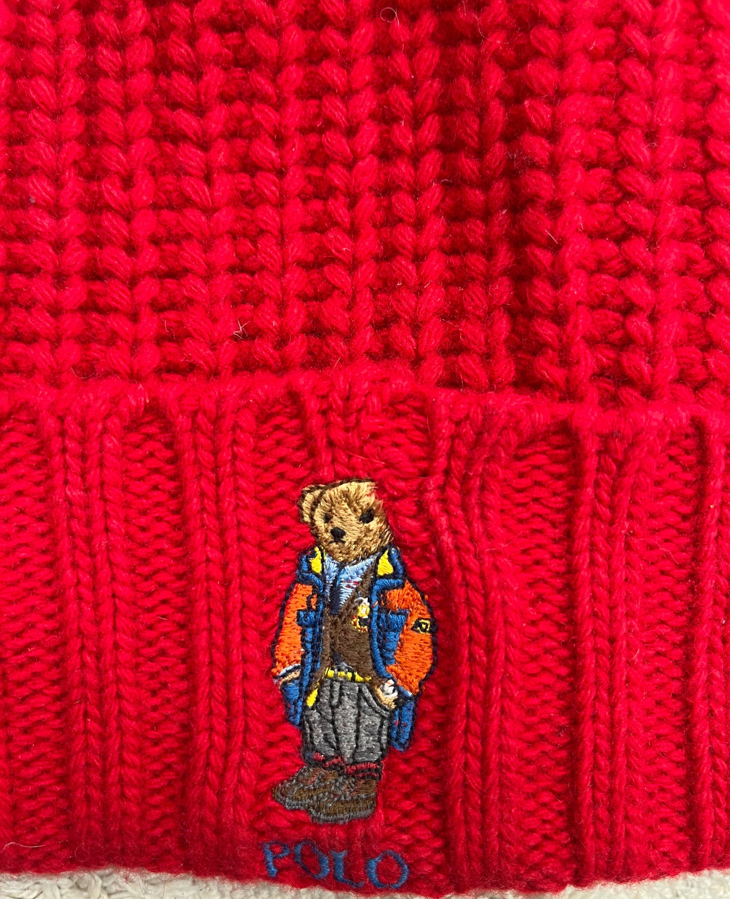 Bonnet en laine rouge nounours - TU