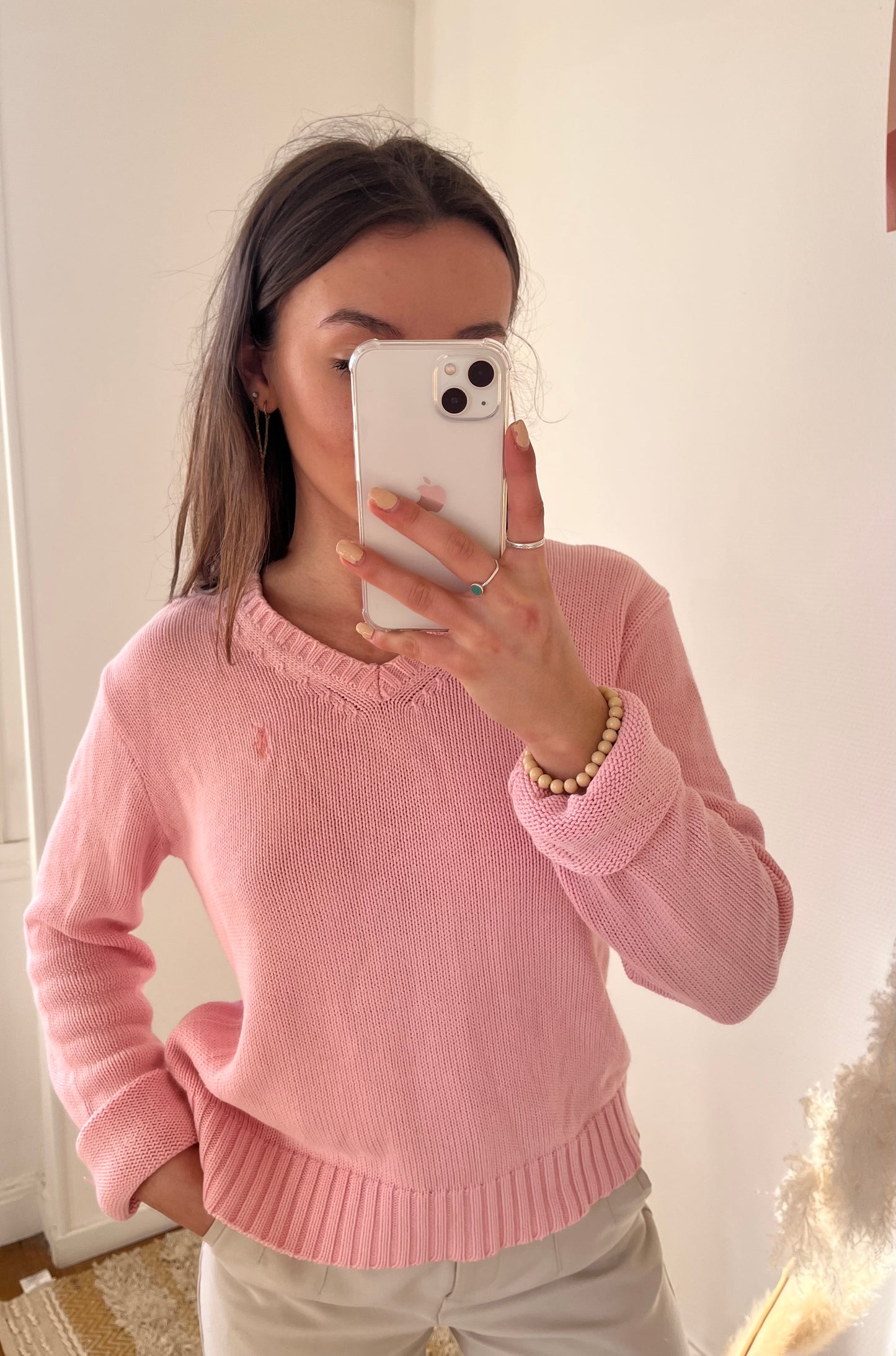 Pull col V Ralph Lauren rose - L