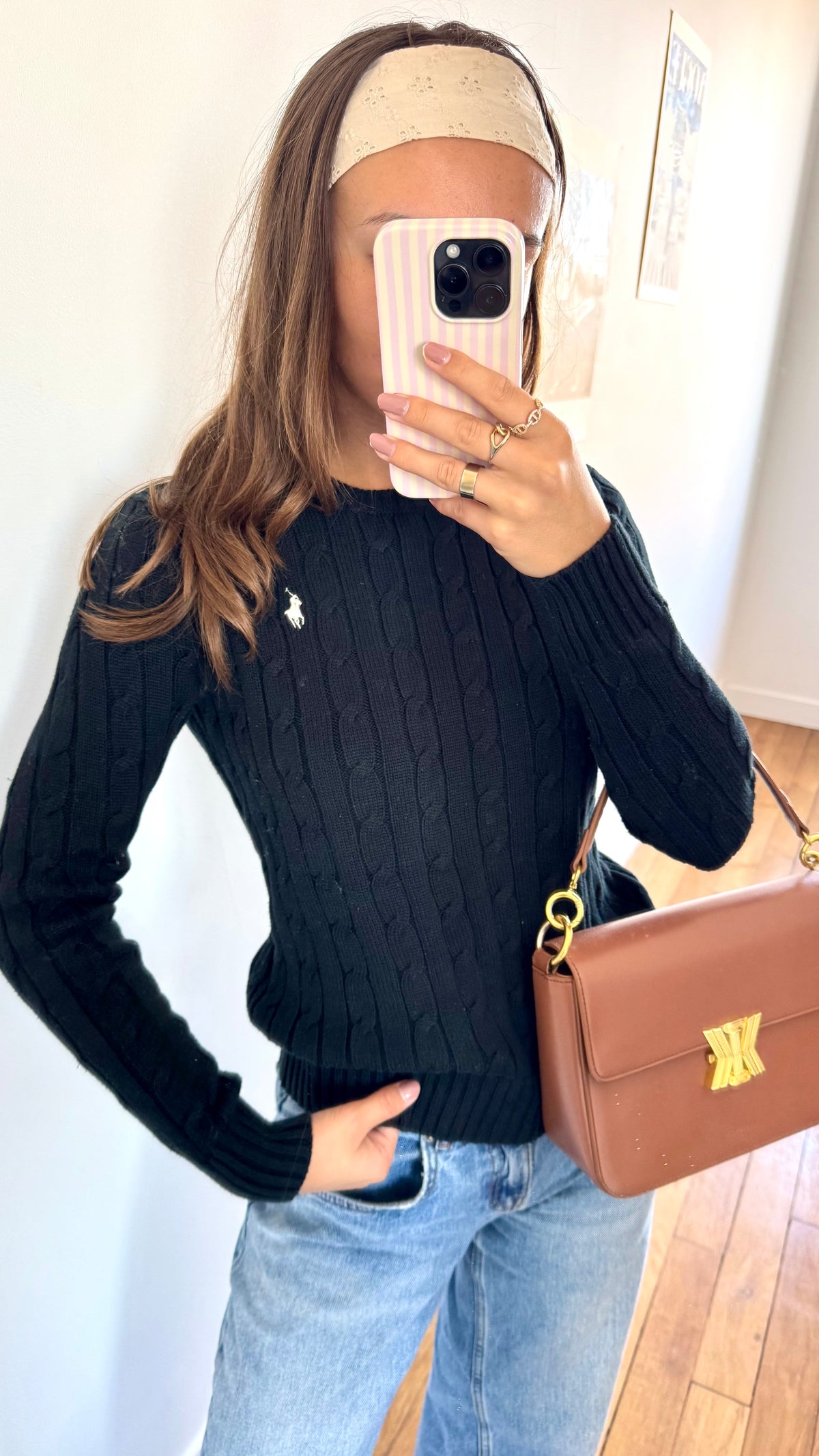 Pull torsadé noir Ralph Lauren - XS