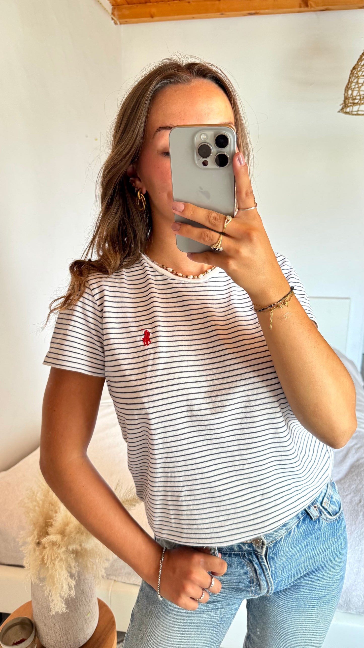 T-shirt blanc rayé Ralph Lauren - S