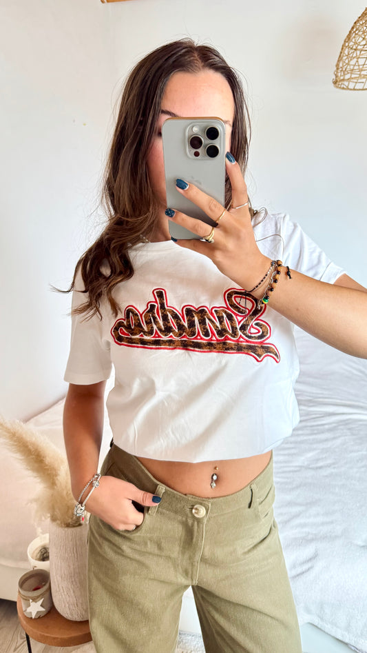 T-shirt blanc Sandro effet léopard - S