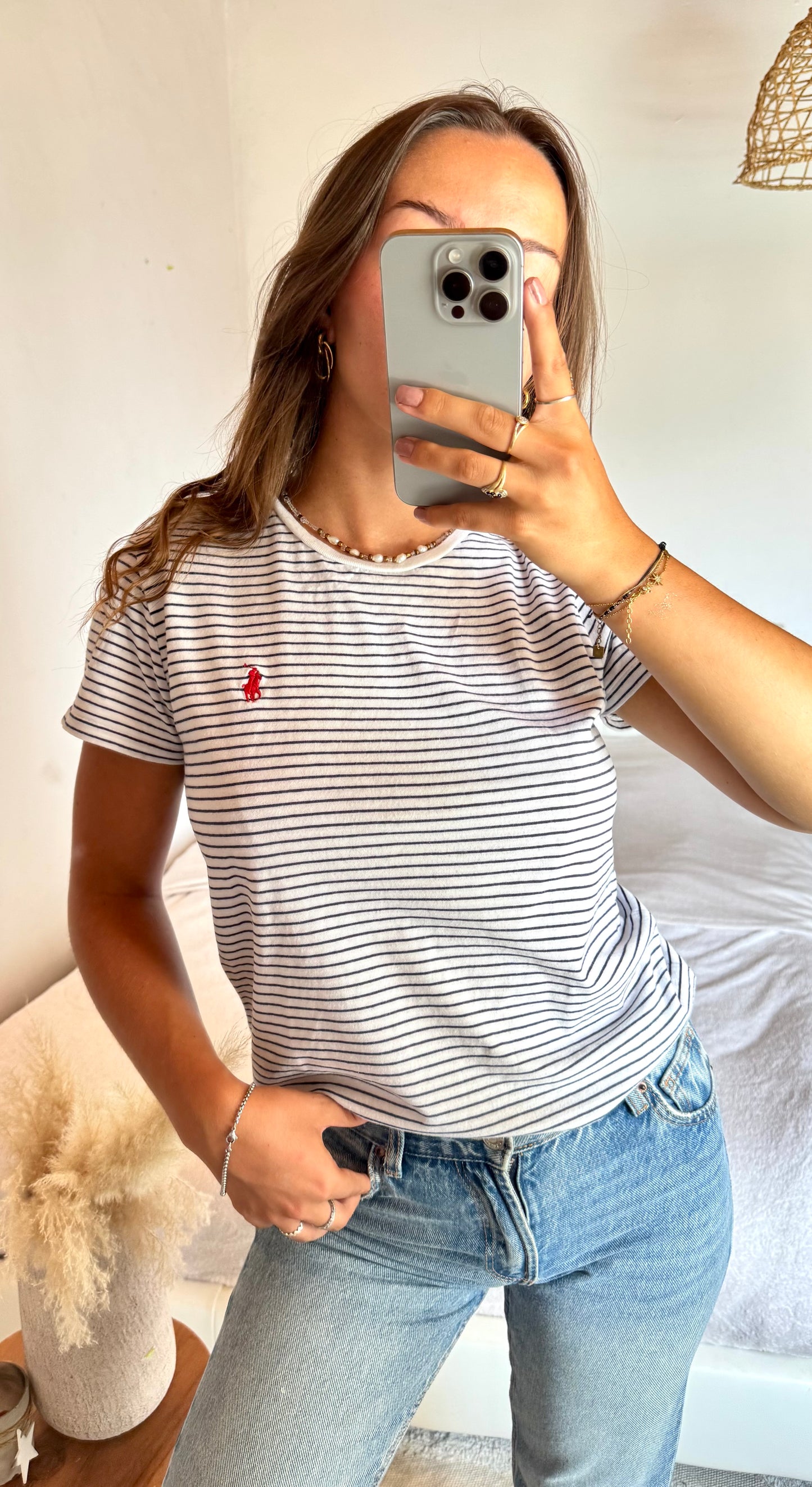 T-shirt blanc rayé Ralph Lauren - S