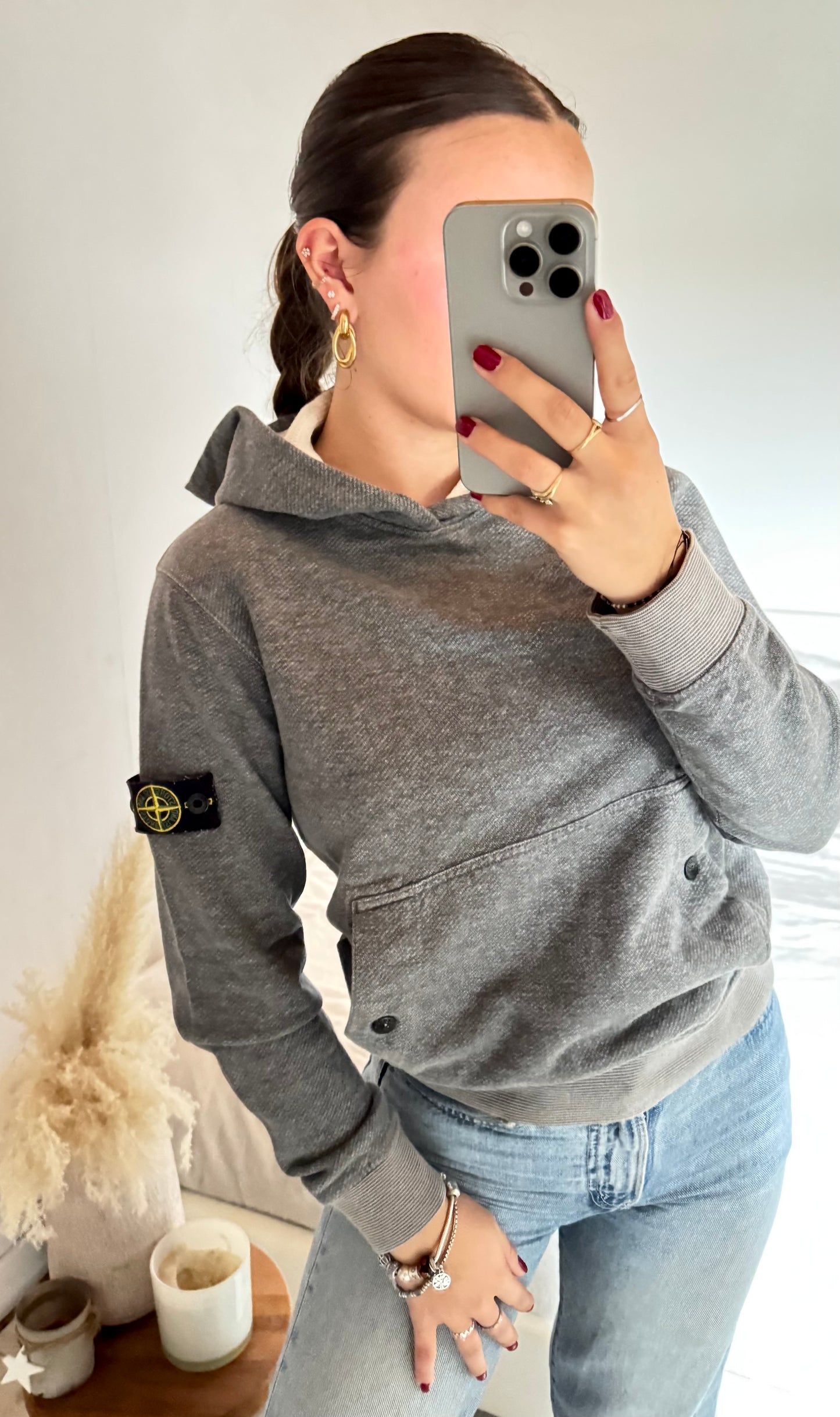 Sweat à capuche gris Stone Island - S
