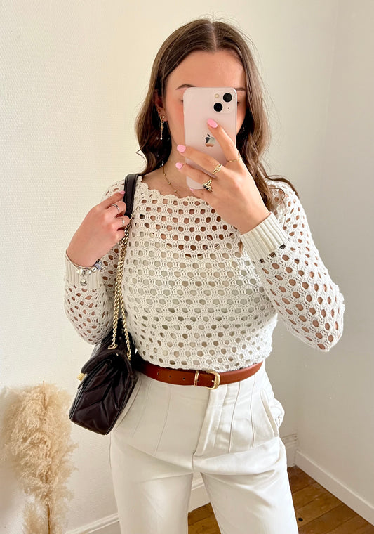Pull crochet blanc Maje - S