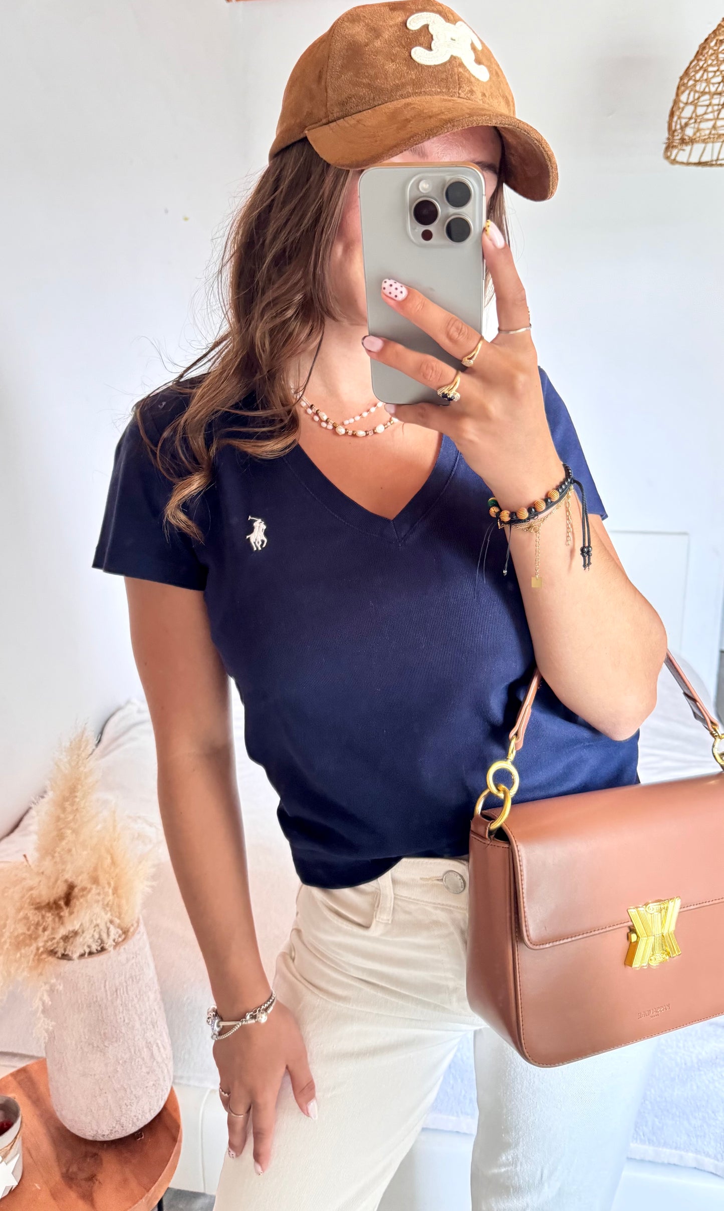 T-shirt col V bleu marine Ralph Lauren - XS et S
