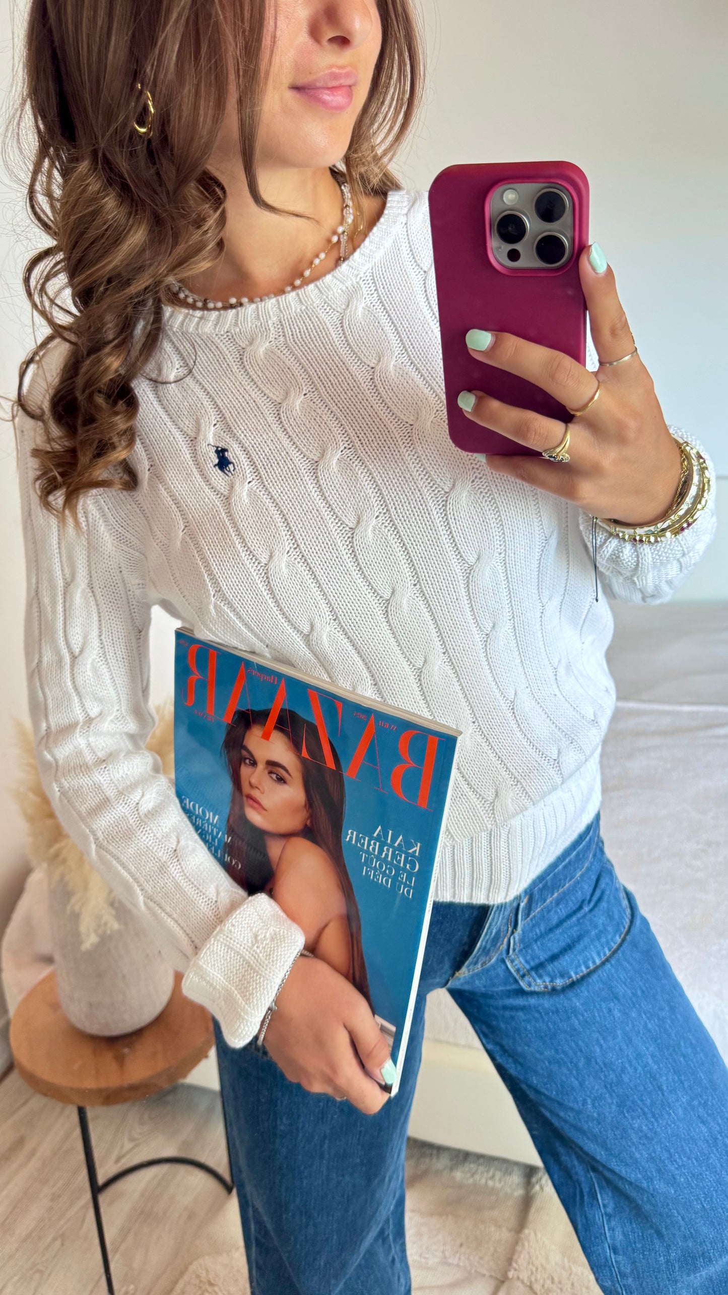 Pull torsadé blanc Ralph Lauren - M